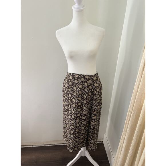 Vintage 90s Talbots Petite Pure Silk Brown Floral Cottagecore Skirt Midi Size 4 - Picture 2 of 6